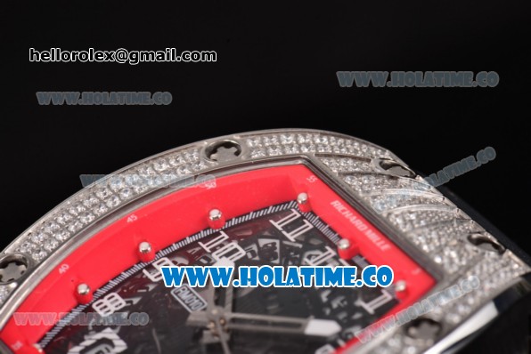 Richard Mille RM010 Miyota 9015 Automatic Steel/Diamonds Case with Skeleton Dial and Red Inner Bezel - Click Image to Close